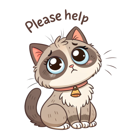 Cute Cartoon Cat Looking Sad with a Plea for Help