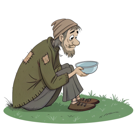 Cartoon Illustration of a Beggar Png Image