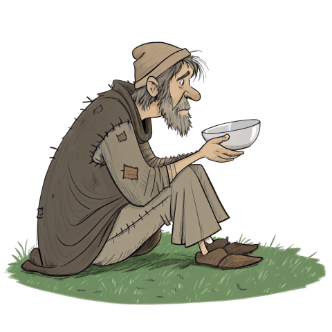 Cartoon Illustration of a Beggar Png Image