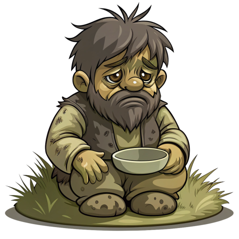 Cartoon Illustration of a Beggar Png Image