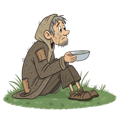 Cartoon Illustration of a Beggar Png Image