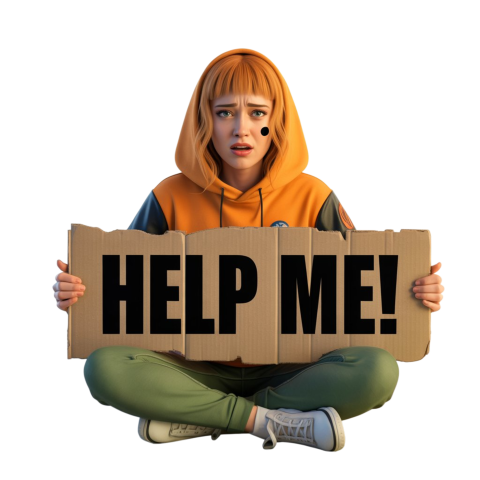 Young Lady Cartoon Holding a Help Sign png