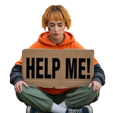 Young Woman Holding a Help Sign png