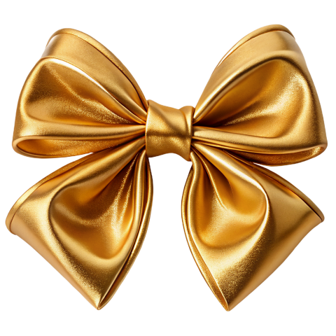 Elegant Golden Satin Bow on Transparent Png
