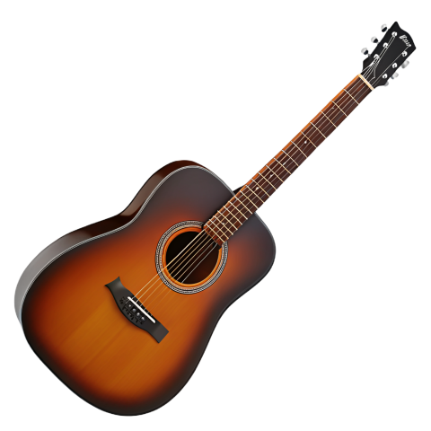 Sunburst Acoustic Guitar on Transparent Background
