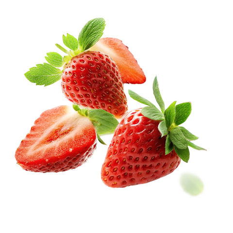 Fresh Strawberries Falling Against on Transparent Background