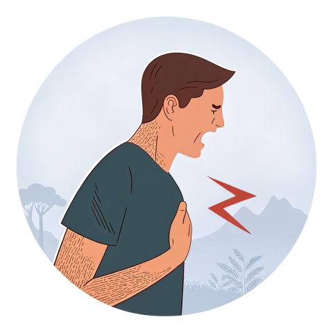 Man Experiencing Chest Pain with Health Risk Indicators Illustrating Discomfort