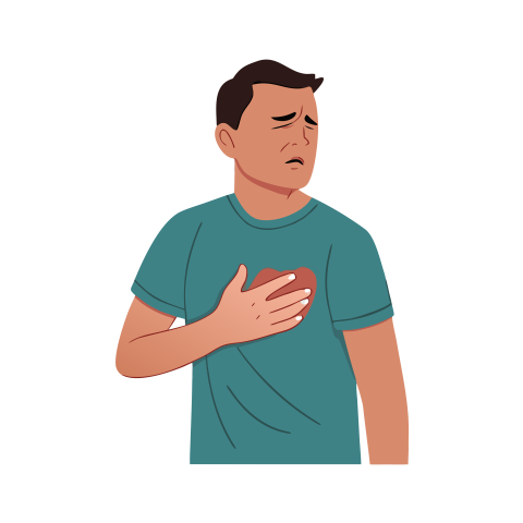Man Experiencing Chest Pain with Health Risk Indicators Illustrating Discomfort
