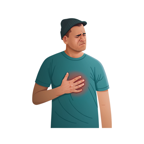 Man Experiencing Chest Pain with Health Risk Indicators Illustrating Discomfort