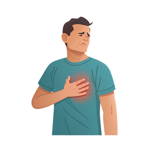 Man Experiencing Chest Pain with Health Risk Indicators Illustrating Discomfort