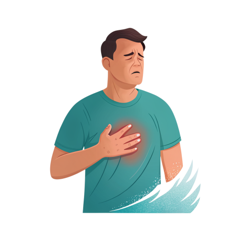 Man Experiencing Chest Pain with Health Risk Indicators Illustrating Discomfort