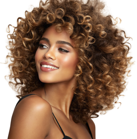 Transparent Smiling Female Model With Curly Hair